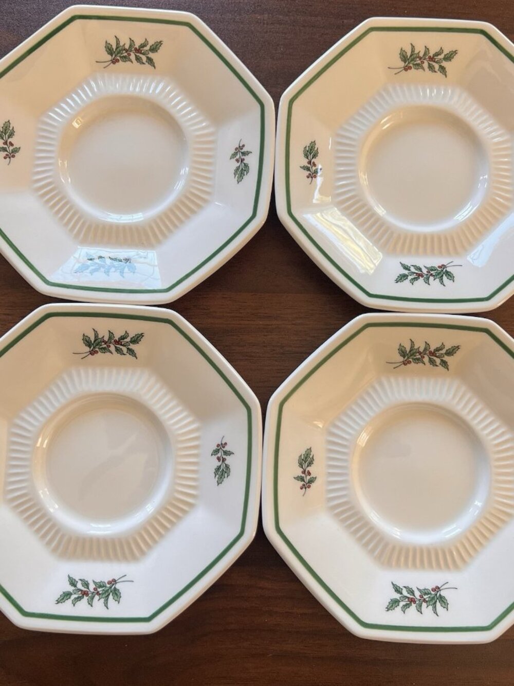 Set of 4 Nikko Christmastime Octagonal Saucers 6" Japan Excellent Condition